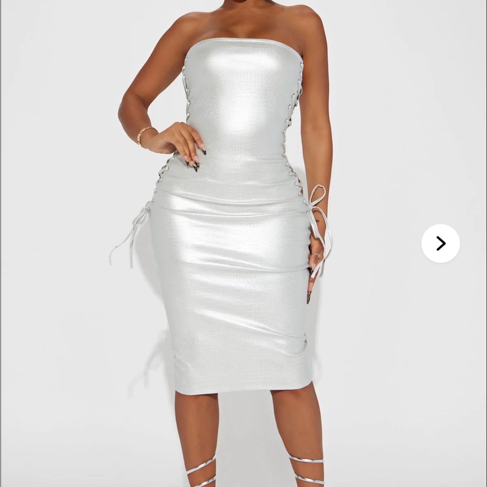 Fashion Nova Silver Strapless Dress